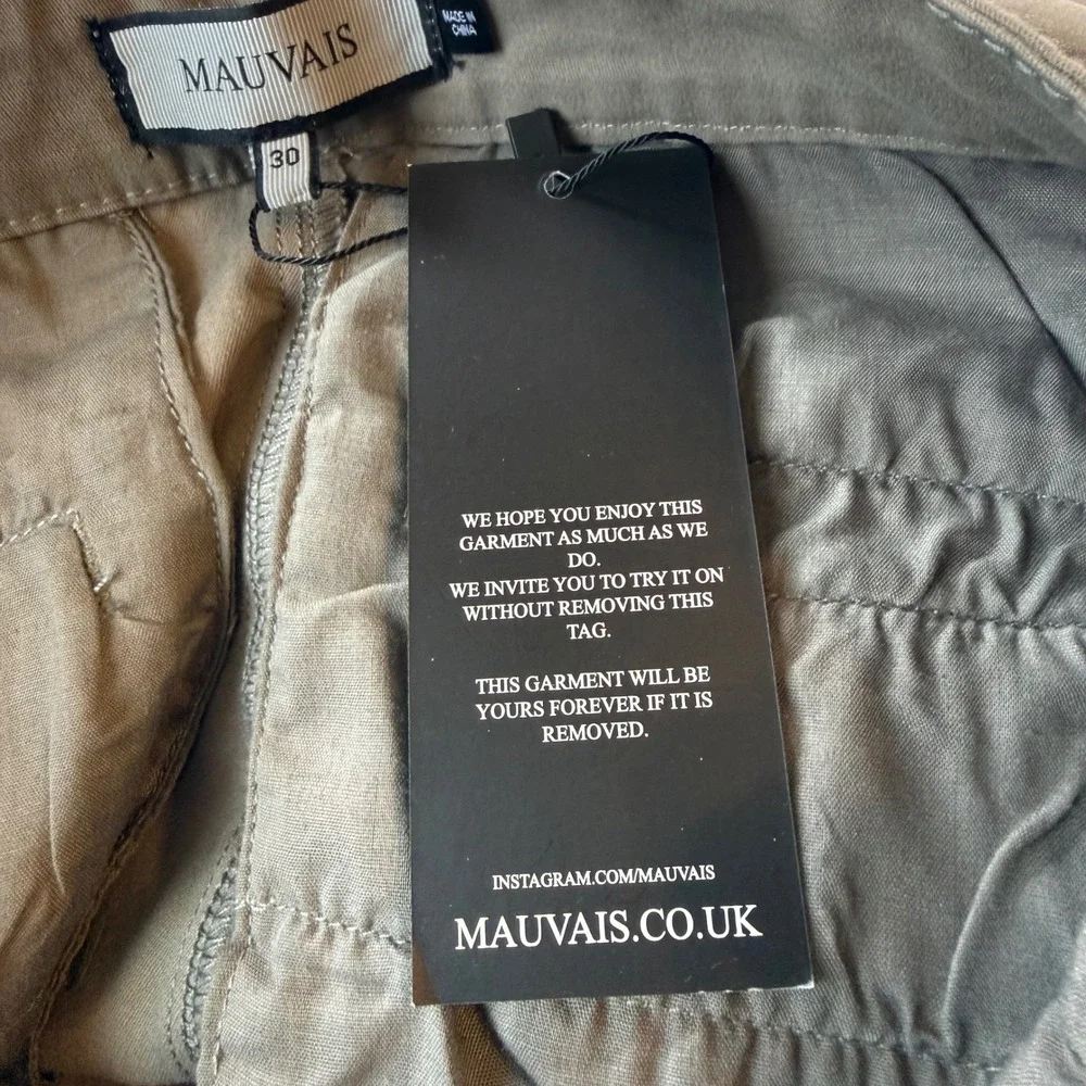 Mauvais Mens Side Adjuster Slim Trousers Sage Green Olive Chino Pants 30x28 NWT